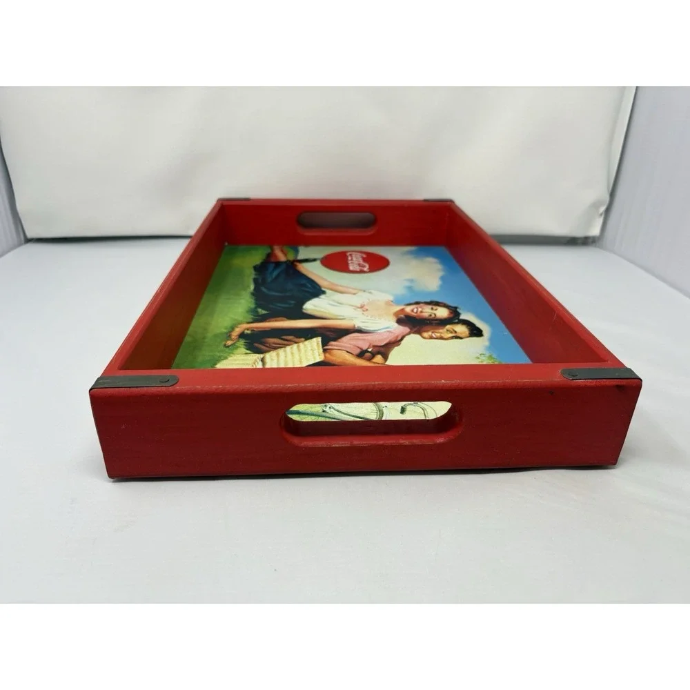 Vintage Coca Cola Wooden Serving Tray Handles 18